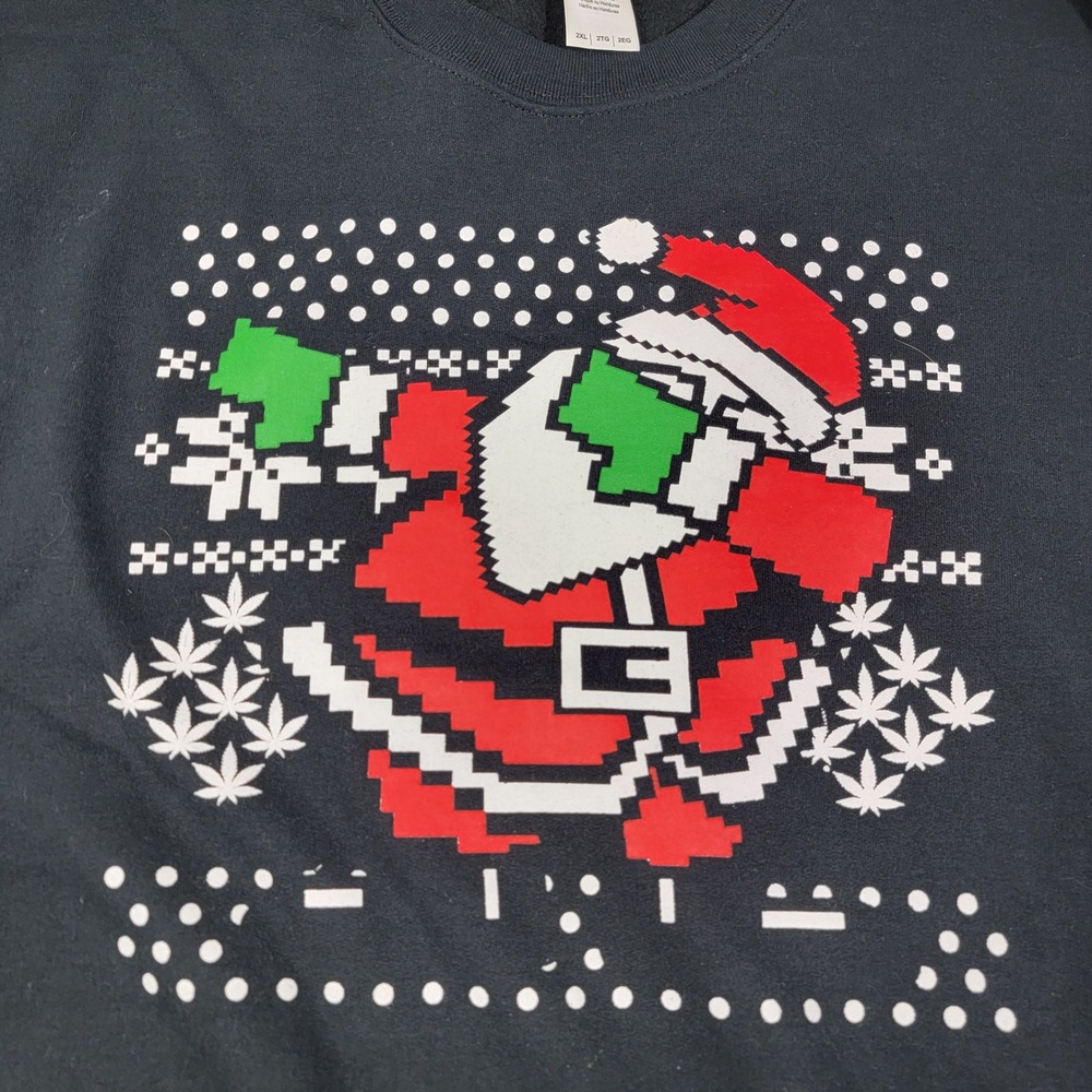Gildan Ugly Christmas Sweater 2XL Dabbing Santa Pixel Art Black 420 leafs XXL